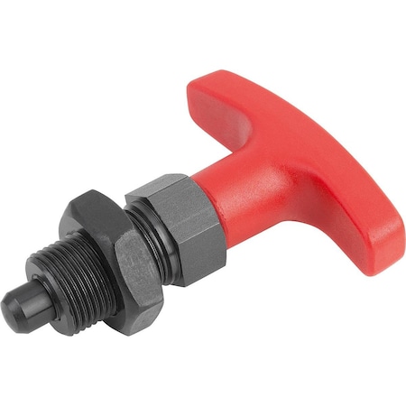 Indexing Plunger Size:3 D1=M16X1,5, D=8, Form:B W Locknut, Steel Hardened, Comp:Polyamide Comp:Red